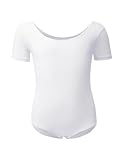 Kefiyis Ballettkleidung Mädchen Ballett Trikot Kinder Ballettanzug Kurzarm Ballett Body Tanzbody Baumwolle Turnanzug Gymnastikanzug für Mädchen Damen Gr.100-170 Weiß 110