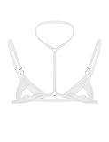 Freebily Herren Spitze BH Bra Nippelfrei Neckholder Mini BH Oberteile Transparent Sissy Dessous Crossdresser Lingerie Erotik Unterwäsche A Weiß Einheitsgröße