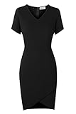 AXOE Damen Etui Kleid mit V-Ausschnitt Figurbetontes Strech-Kniekleid für Beruf und Freizeit Elegantes Alltagstauglich Schwarz, Gr.44 (EU 46), XXL