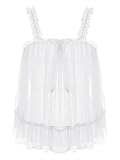FEESHOW Herren Sissy Dessous Babydoll Mesh Spitze Minikleid Männer Durchsichtige Unterwäsche Schlafanzug Nachtwäsche Crossdresser Kleidung Weiß_B XXL