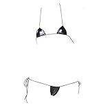 JasmyGirls Leder Micro Bikini Extreme Anime Dessous Sexy Cosplay Outfit Frecher japanischer BH aPanty Set Zweiteiliger Tanga-Badeanzug