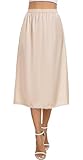 Vlazom Damen Satin Unterrock Lang Rock Petticoat mit Spitze Elastische Taille Halbe Slips für Unterkleider（M，Nude）