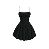 YIMAISZQ Kleid Frauen Mit Geringer Korsett Spaghetti -Riemen Und Flare Flowy Skater Mini Cami Kleid-schwarz-m