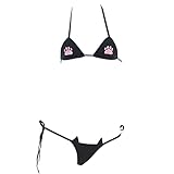 SINGUYUN Damen Sexy Mikro-Bikini Anzug Anime Bikini Cosplay Dessous Kawaii BH und Panty Set niedlich, 220 Schwarz, Einheitsgröße