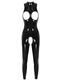 TiaoBug Damen Wetlook Bodysuit Ouvert BH Hose Latex Catsuit Lack Leder Overall Jumpsuit Ärmellos Tank Top Hot Pants Sexy Dessous Gogo Clubwear Schwarz B XXL