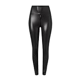 Newdvmmss Damen-Leggings aus Kunstleder mit Zwei-Wege-Reißverschluss im Schritt, Stretch, Leggings aus mattem Leder, Kunstlederhose