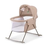 Kinderkraft Babybett 3 in 1 LOVI, Wiege, Reisebett, Wippe, einfaches Zusammen- und Ausklappen, Verstellbarer Baldachin, mit Zubehör, Matratzenbezug, inklusive Spielzeug, Transporttasche, Beige