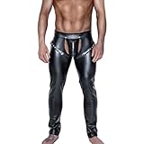 Moinha Herren Wetlook Skinny Hose Lack Leder Leggings Erotisch Offener Elastisch Lederhose Sexy Männer Unterwäsche Pants Strumpfhosen Lange Party Clubwear Fetisch BDSM Bondage Hose Ouvert-Dessous