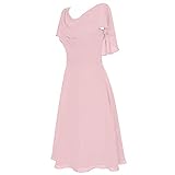 Cocktailkleid Damen Elegant Für Hochzeit V-Ausschnitt Chiffon Midilang Abendkleider One Shoulder Kleid Rüschen Saum Ballkleid Loose Fit Brautkleid Große Größe Brautjungfernkleid Partykleid S-4Xl