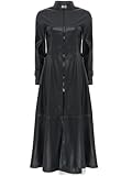 Kaerm Damen PU Leder Trenchcoat Jacke Mit Reißverschluss Sexy Kleid Langer Lack-Mantel PVC Mantel Lack Optik Matrix Jacke Robe Lange Mit Stehkragen Schwarz M