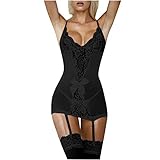 Sexy Unter WäSche Frauen Dessous XXL Mollige Sexy Dessous Set Femme Transparent Sexy Frauen Mesh Lace Cupped Sexy Dessous Kleidung FüR Crossdresser StrüMpfe FüR Strapse (Black, XXL)