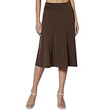 Skang Sommerrock Knielang Damen Einfacher Komfort-Basic-Stretch-Rock in A-Linie mit ausgestelltem Knie für Damen Sommerrock Schwarz Knielang