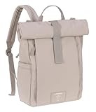 LÄSSIG Baby Wickelrucksack Wickeltasche Rucksack mit Wickelunterlage, Kinderwagenbefestigung, Flaschenhalter nachhaltig produziert/GRE Rolltop Up Backpack taupe