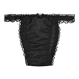 Satini Durchsichtiges Gerüschte Spitze Sissy Tanga Boy-Shorts Slips Höschen Unterwäsche (Schwarz, XXL)