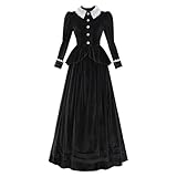 CR ROLECOS Viktorianische Kleid Kostüm Abendkleid Vintage A-Linie Rock Hochzeitsgäste Kleid Schwarzes Samt S