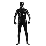 Gefomuofe Herren Glänzendes Lackleder Catsuit Latex Kleidung Ganzkörper-Men Design Erotik Latex Eng Zipper Jumpsuit Gummi Kleidung mit Schrittgurt Zip