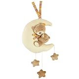 Fehn 160185 Spieluhr Teddy im Mond/Aufzieh-Spieluhr mit waschbarem Spielwerk - Melodie Brahms Wiegenlied - für Babys und Kleinkinder ab 0+ Monaten