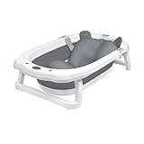 TANYEAR Baby Badewanne Faltbare, Kinderbadewanne mit Badekissen, Baby Bathtub Kinderbadewanne Babybadewanne inkl. rutschfesten Füßen, für Kinder ab 0 Monaten, Anthrazit