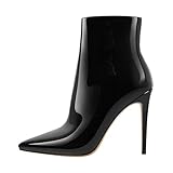 Only maker Damen Stiefeletten Stiletto Kurze Stiefel Spitze Zehen Ankle Boots Booties mit Zipper Lack Schwarz 46 EU