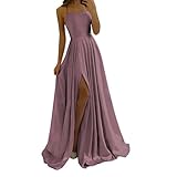 DeaAmyGline Damen Abendkleid Lang Maxikleid Trägerkleid Rückenfreies Kleider Sexy Chiffon Kleid mit Schlitz Swing Abendkleider Elegant Ballkleid Cocktailkleid Partykleid Abiball Fauen Kleider