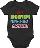 Baby Body Junge Mädchen - Aufdruck selbst gestalten - Wunschtext I Mit eigenem Text personalisiert I Custom Text - 1/3 Monate - Schwarz - babyparty geschenke selber bedruckte bodys personalisierte