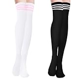 YOGINGO 2 Paar Kniestrümpfe Overknee Strümpfe Damen Thigh High Socks Lange Gestreifte Socken Schwarz Warme Knee Stockings Knee High Beinwärmer Schenkel Socken für Mädchen