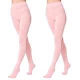 EVERSWE 2 Pairs Women's Microfiber Opaque Tights (XXL-3XL, Pink)