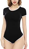CutiePlusU Baumwolle Knopf im Schritt Bodysuits Erwachsene Strampler Basics Onesie Schwarz XXXXL