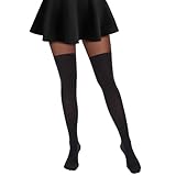 MANZI Overknee Strumpfhosen Damen Schwarz Blickdicht Strumpfhose mit Overknees Strümpfe Optik 30/90 Den Warme Reißfest Feinstrumpfhosen 1 Stück