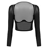 CHICTRY Damen Transparent Mesh Bluse Sexy Elegant Langarm Crop Brüste Cups Bolero Cardigan Zum Binden Ouvert Dessous Reizwäsche Schwarz M