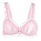 Satini Sissy Rüschen Spitze Tailliert Satin Bralette BH (Zartrosa, XXL)