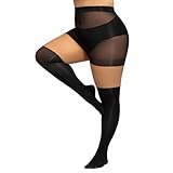 Yilanmy Overknee Strumpfhose Damen Große Größen Schwarz Blickdichte Curvy Strumpfhosen mit Overknees Strümpfe Optik 15-60DEN (Schwarz+Hautfarben,XL-XXL)