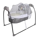ARBGO Elektrisches Baby-Schüttelbett, 3-in-1 Elektrisches Schüttelbett, Tragbares Babybett, Elektrisch Babywiege mit Musik Sicher Wippe für Babys, mit Moskitonetz und 3 Puppen, für 0-12Monate, Grau