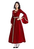 XSDZSWQY Renaissance-Kleid für Damen, Mittelalter-Kostüm für Damen, langes Kleid, Übergröße, Samt, Queen-Kleid, Halloween-Kostüm, Rot/Ausflug, einfarbig (Getaway Solids), Mittel