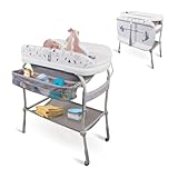 Mobiclinic® kids, 2 in 1 wickeltisch mit badewanne, Trendy, 4-fach höhenverstellbar, Thermometer, Räder bremse, Ablagekorb, Bis 50 kg, Drainageschlauch, 0-36 monate
