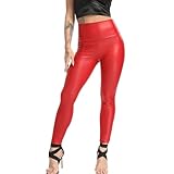 FITTOO Damen Kunstleder Leggings Hohe Taille Lederhose Sexy Wetlook PU Leder Latex Leggins Boom Booty Push Up Strumpfhose