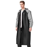 GAOHUI EVA Regenponcho für Erwachsene, Wasserdichter Regenmantel mit Kapuze, Wiederverwendbar & Atmungsaktiv, Transparentes Regencape für Wandern, Radfahren, Camping & Reisen (Schwarz)