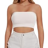 Joyshaper Damen Nahtlos Bandeau BH Trägerloser ohne Bügel Bra Tube Top Push Up Schulterfrei Crop Top Oberteil Weiß,L
