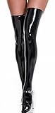 FEOYA Damen Kurze Overall Sexy Party Halterlose Overknee Strümpfe Clubwear Partykleider Kunstleder Wetlook Kniestrümpfe Bodysuit Leder Latex Kleider Handschuhe Latex Lange Handschuhe
