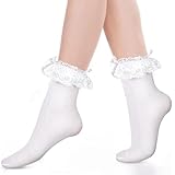 YUFFQOPC Rüschen Socken Damen Lolita Socks Weiß Spitze Socke mit Schleife Prinzessin Socken Knöchel Socken für Lolita Dress Frauen Mädchen Kleidung Kostüm Schmücken