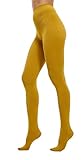HeyUU Damen 80D Ultra Weiche Blickdichte Strumpfhose Microfaser Stützstrumpfhosen mit 29 Farben Senfgelb,L-XL