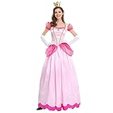ABEHIK Belle Kost�m Damen Prinzessin Peach Kost�m-Outfits Prinzessinkleid mit Handschuhen und Krone Erwachsene Cosplay Verkleidung f�r Fasching Halloween Weihnachten rosa S