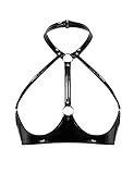 iEFiEL Damen Crop Top Neckholder Wetlook Brustfrei BH Weste Tank Tops Kurze Leder Schulterfrei Shirt Bikini Oberteil Clubwear Gogo Schwarz B 4XL