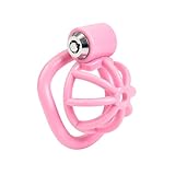 Keuschheitsvorrichtung für Männer - abschließbarer Schwanzkäfig mit 5 Ringen für Penisübungen und -reizungen, atmungsaktives Harzmaterial, verstellbare Passform für Männer (Rosa)