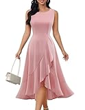 DRESSTELLS Cocktaikleid Damen Hochzeitsgast Festliche Etuikleid Elegant Vintage Curvy Partykleid Rosa Hoch-Tief Abendkleid Kurz Sommer Schickes Swing Kleid Blush XL