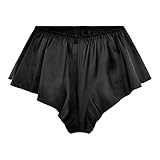 Satini Satin Geriffelte French Knickers Rock Shorts Höschen Unterwäsche (Schwarz, S)