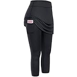 riou Leggings für Damen, Push-Up-Leggings, Sporthose, hohe Taille, Tasche, Yoga, Tennis, elastisch, Yoga, Fitness, Schwarz L