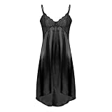 dPois Herren Sissy Kleider Satin Pyjama Babydoll Nachthemd Nachtkleid mit Spitzen Saum Dessous Nachtwäsche Crossdresser Verkleidung Kostüm Schwarz B 3XL