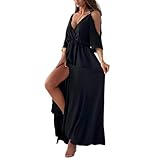Elegantes, Sexy V-Ausschnitt-Kleid Mit Seitenschlitz Für Damen, Maxikleid Mit Tiefem V-Ausschnitt Und Sexy Seitenschlitzen Für Lange Kleider (Schwarz,M)