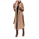Wintermantel Damen Lang Mantel Damen Winter Wollmantel Winddicht Trenchcoat Elegant Winterjacke Mit Taschen Reversmantel Locker Windbreaker Warm Strickmantel Einfarbig Übergangsjacke Outdoor